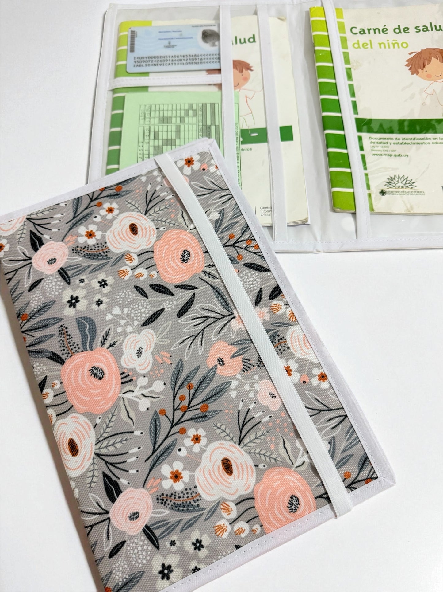 Porta documentos personalizado Flores gris