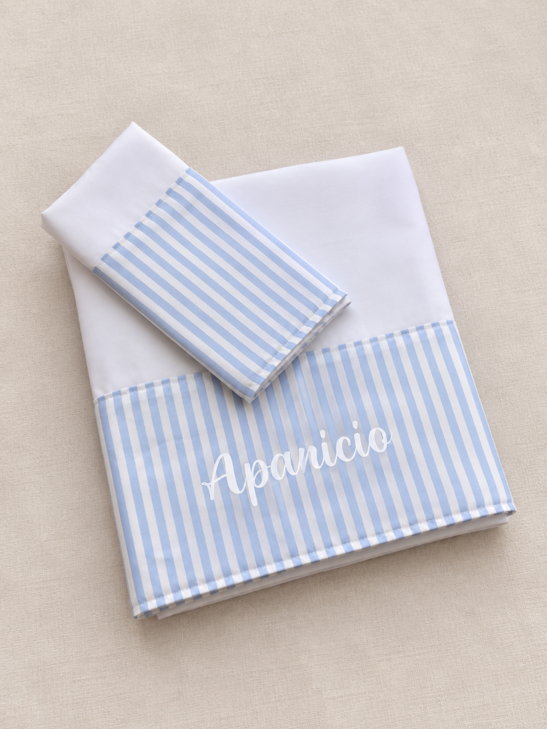 Sabanas de Cuna Rayado celeste y blanco Personalizada