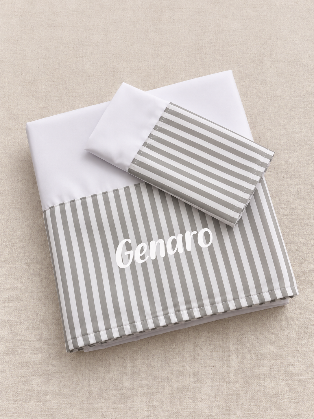 Sabanas de Cuna Rayado gris y blanco Personalizada