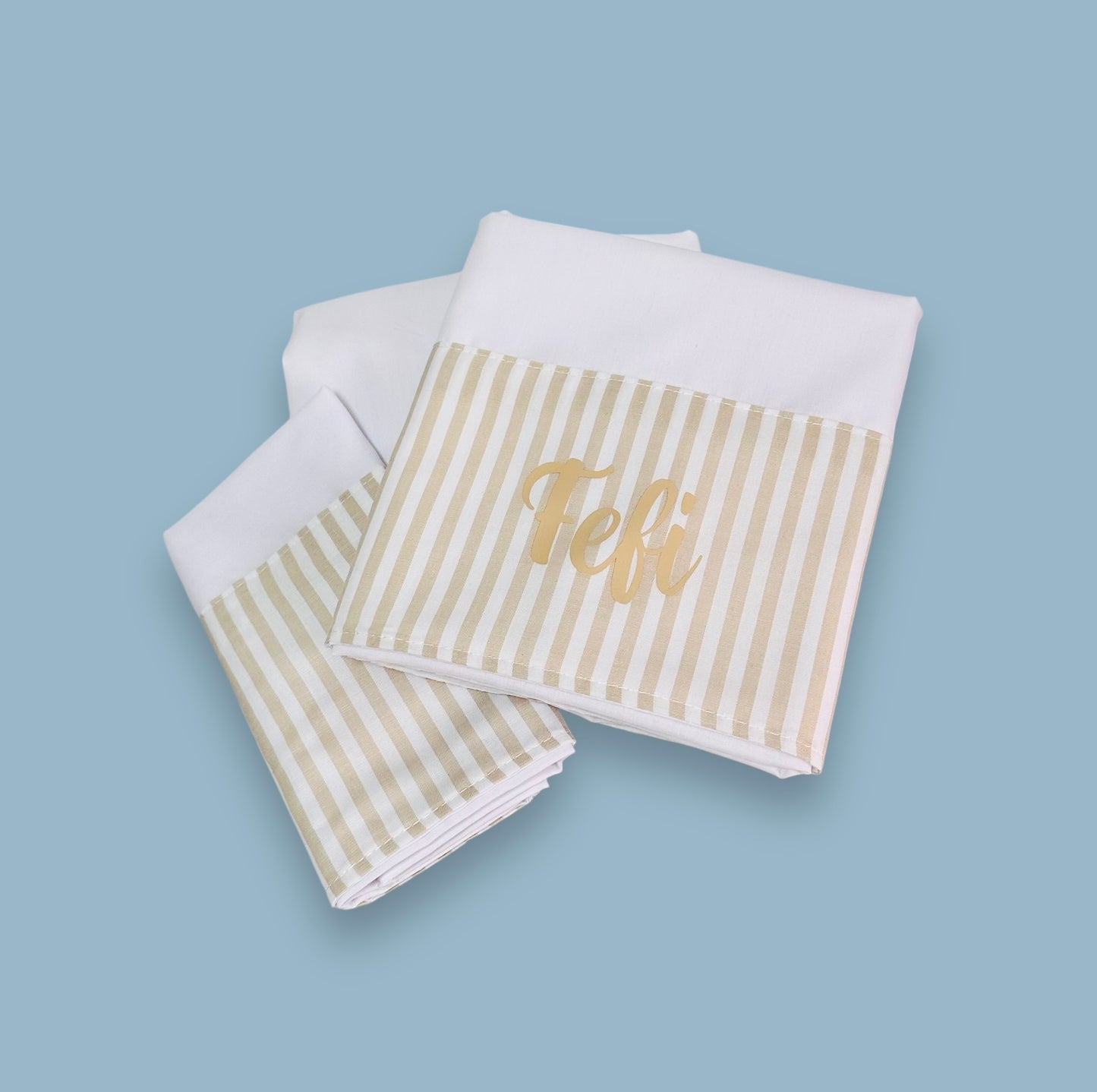 Sabanas de Cuna Rayada beige y blanco Personalizada