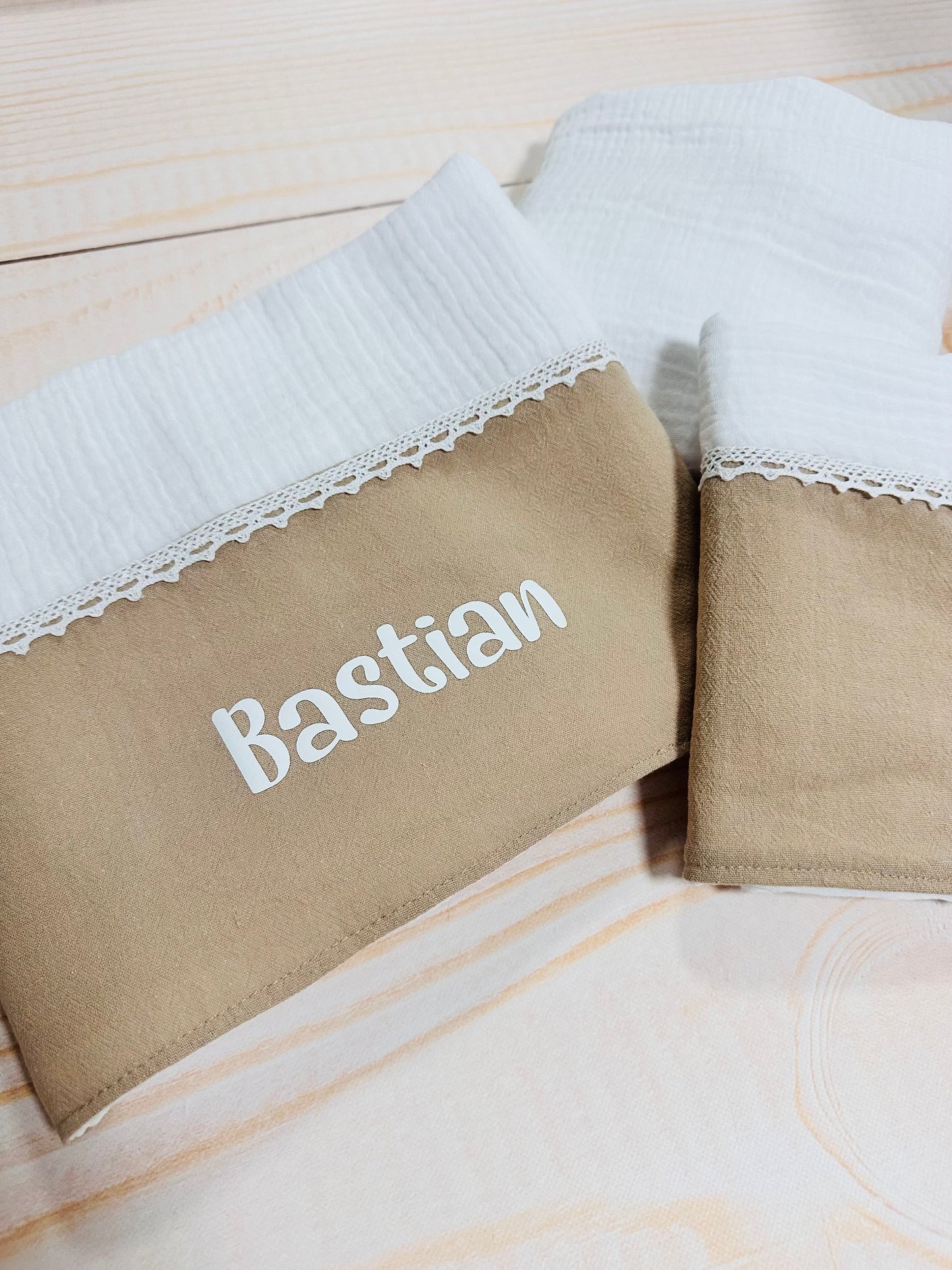 Sabanas de Colecho en Muselina Beige Personalizada