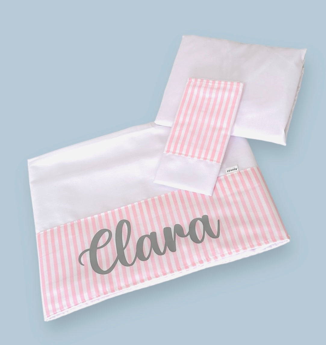 Sabanas de Colecho Rayado rosado y blanco Personalizada