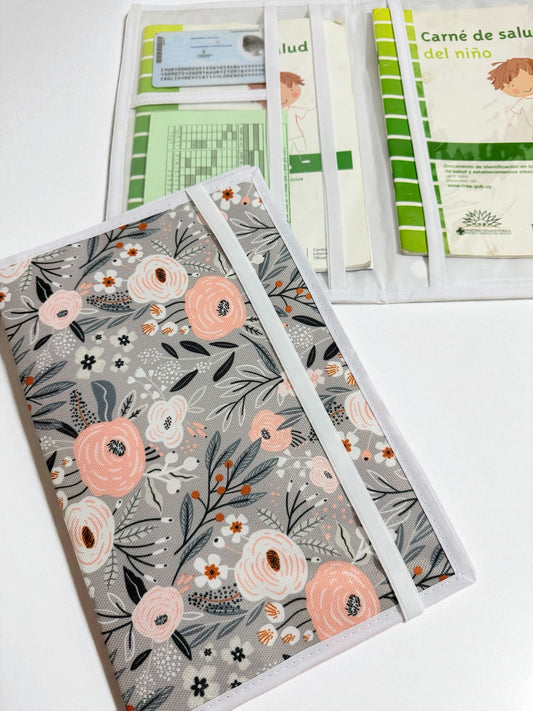 Porta documentos personalizado Flores gris