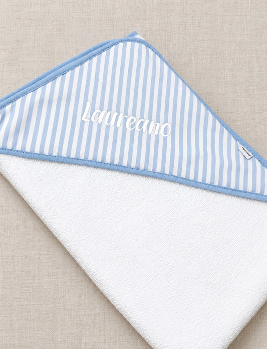 Toalla con capucha Rayado celeste y  blanco Personalizada