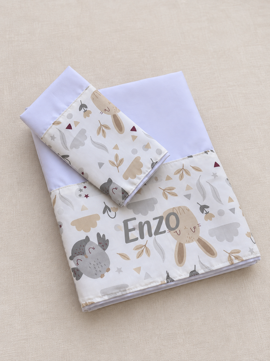 Sabanas de Cuna Buhos beige y gris Personalizada