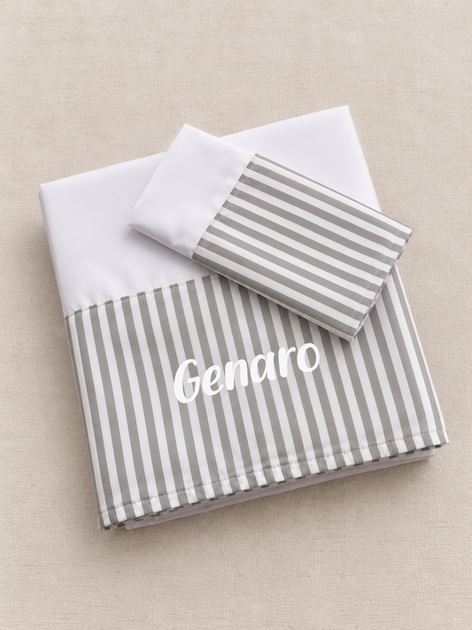 Sabanas de Cuna Rayado gris y blanco Personalizada