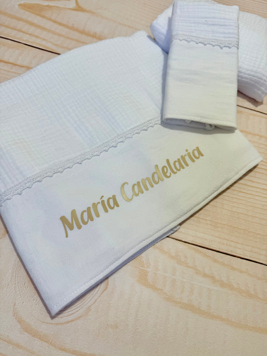 Sabanas de Colecho en Muselina Blanca Personalizada