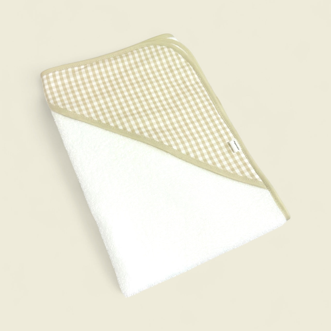 Toalla con capucha Cuadrille beige y blanco Personalizada