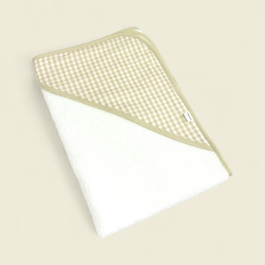 Toalla con capucha Cuadrille beige y blanco Personalizada