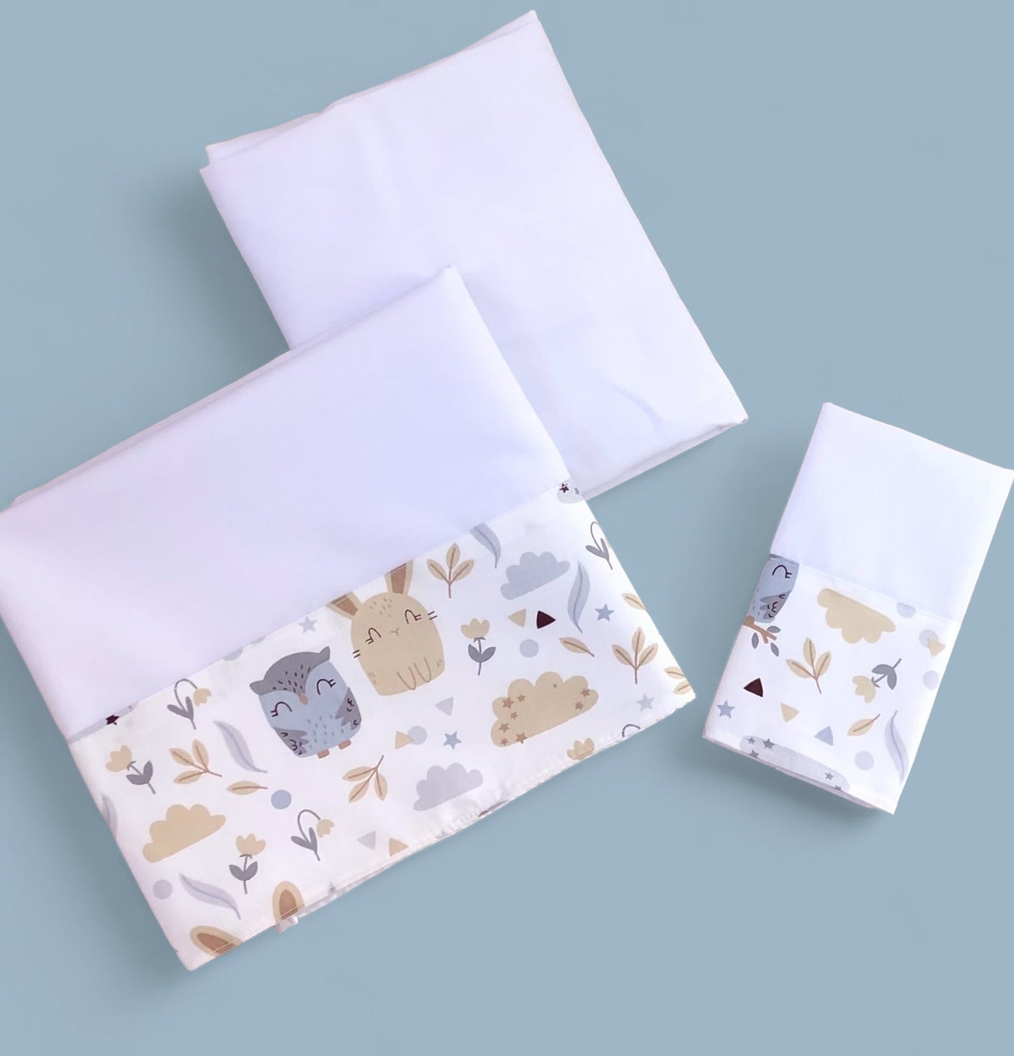 Sabanas de Cuna Buhos beige y gris Personalizada